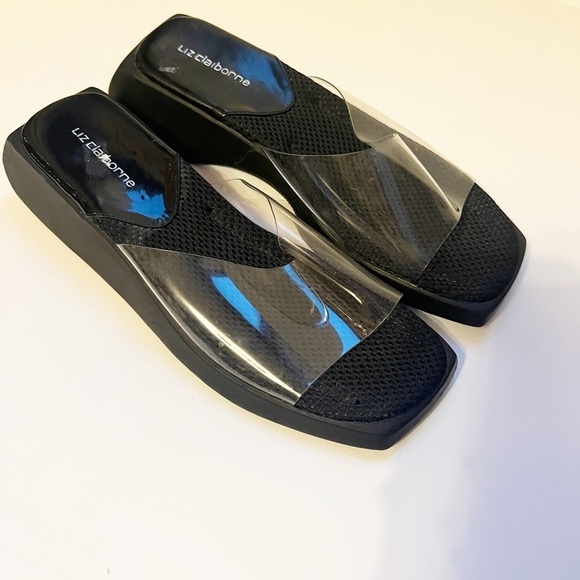 Liz Claiborne Clear Band Black Beach Platform Slides - Picture 4 of 8